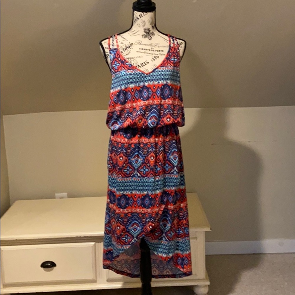 Red and blue print dress